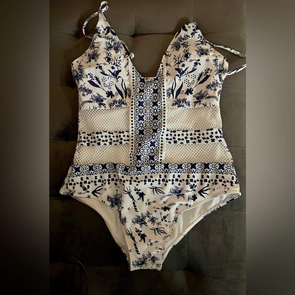 Floryday Women’s One Piece Patterned Blue and White Swimsuit